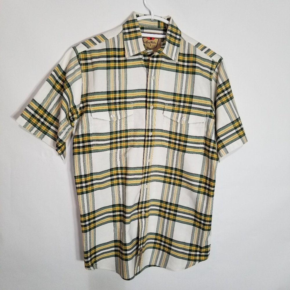 Larry Mahan Shirt Men's Small Cowboy Collection Western Plaid Yellow Green Rodeo